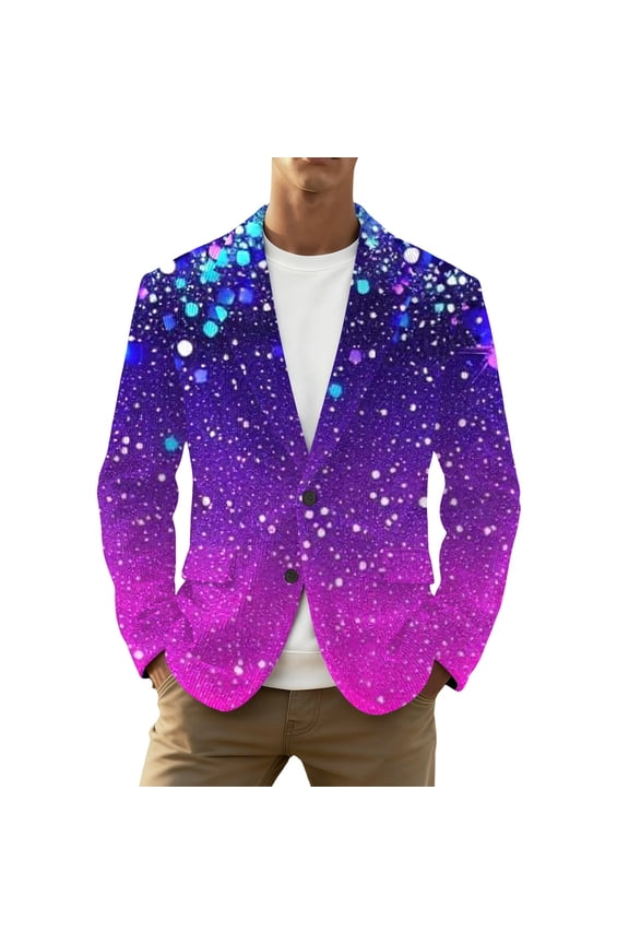 Men's Mardi Gras Suit Jacket Printed Corduroy Lapel Button Blazers Jackets with Pockets for Formal Event 06-Purple S