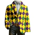 thumbnail image 1 of IWRICH Men's Mardi Gras Suit Jacket Printed Corduroy Lapel Button Blazers Jackets with Pockets for Formal Event 07-Yellow XL, 1 of 4