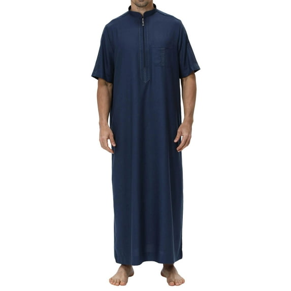 IWRICH Men's Clothes Durable Kaftan Robe Dubai Long Gown Ethnic Clothes Soft Robe 03-Navy S