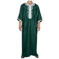thumbnail image 1 of IWRICH Men's Muslim Clothes V-Neck Short Sleeve Plus Size Thobe Kaftan Loose Casual Solid Color Breathable Soft Thobe Green S, 1 of 4