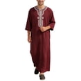 thumbnail image 1 of IWRICH Men's Muslim Clothes V-Neck Short Sleeve Plus Size Thobe Kaftan Loose Casual Solid Color Breathable Soft Thobe Red XXXXL, 1 of 4
