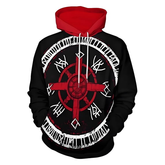 IWRICH Men's Norse Mythology Graphic 3D Printed Hoodie Long Sleeve 20s Pullover Sweatshirt Baggy Cozy Hooded Tops 07-Black XXL