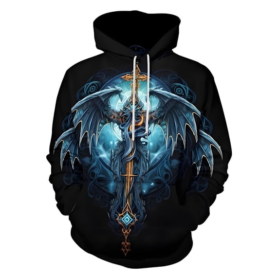 IWRICH Men's Norse Mythology Graphic 3D Printed Hoodie Long Sleeve 20s Pullover Sweatshirt Baggy Cozy Hooded Tops 09-Black XL