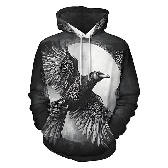 IWRICH Men's Norse Mythology Graphic 3D Printed Hoodie Long Sleeve 20s Pullover Sweatshirt Baggy Cozy Hooded Tops 14-Black XL