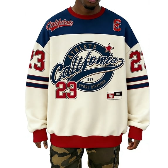 IWRICH Men's Number Graphic Sweatshirt Oversized Crew Neck Long Sleeve Pullover Tops Casual Basketball Sports Tees Khaki XL