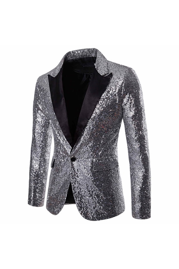 Men's One Button Sequin Dress Suit Jacket Party Festival Tuxedo Sport Coat Silver XXXXXXL