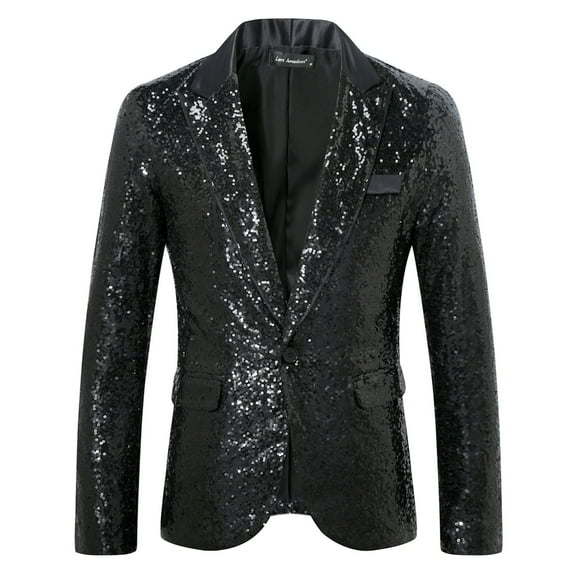 IWRICH Men's One Button Sequin Dress Suit Jacket Party Festival Tuxedo Sport Coat Z-Black M