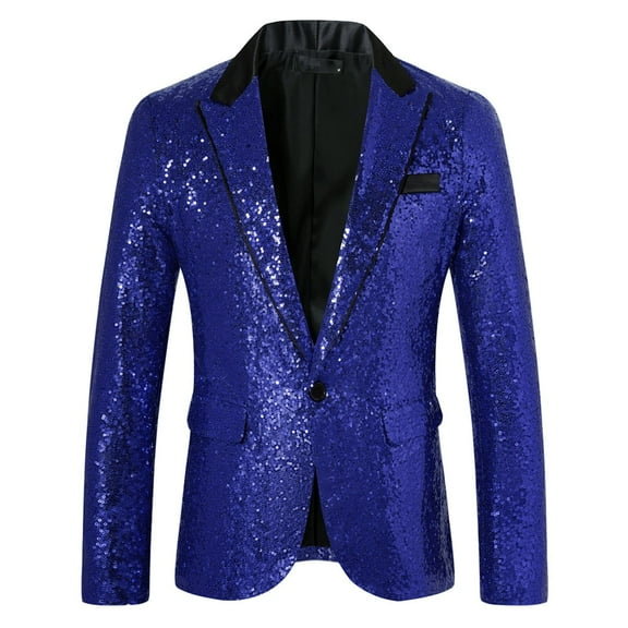 IWRICH Men's One Button Sequin Dress Suit Jacket Party Festival Tuxedo Sport Coat Z-Blue XL