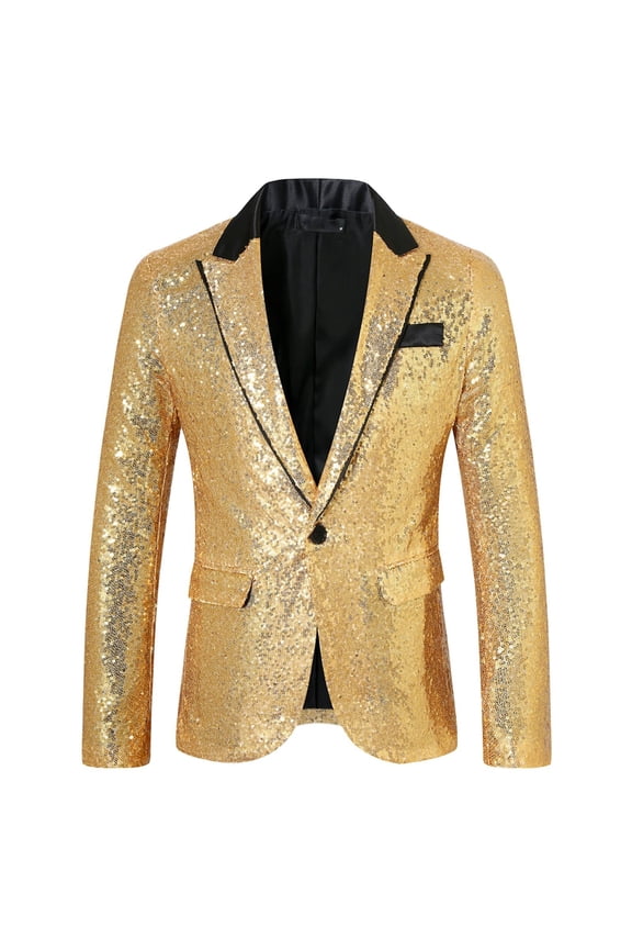 Men's One Button Sequin Dress Suit Jacket Party Festival Tuxedo Sport Coat Z-Gold L