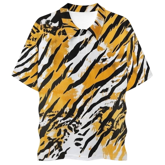 IWRICH Men's Oversize Graphic Printed Short Sleeve Polo Shirts Button up Plus Size T Shirts Fashion Casual Summer Tees 14-Orange XXXXXL