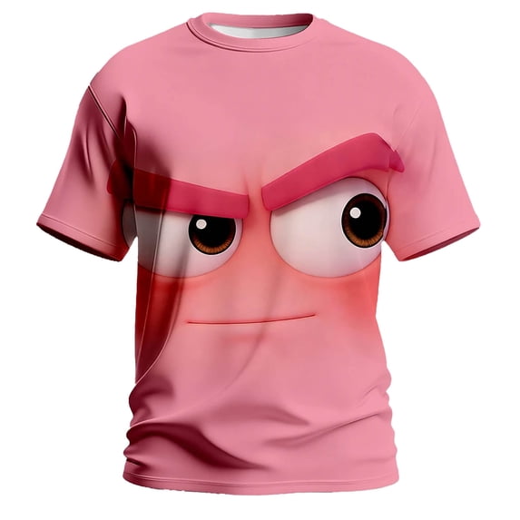 IWRICH Men's Oversize Short Sleeve T Shirts Funny Face Printed Crew Neck Tops Casual Summer Beach Holiday Tees 01-Pink L