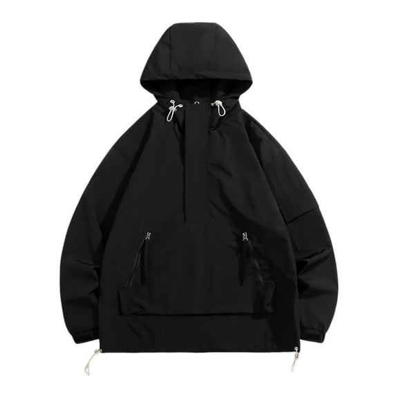 IWRICH Men's Oversized Windproof Hoodie Jacket Long Sleeve Street Fashion Sweatshirt Casual Pullover with Pocket Black XL