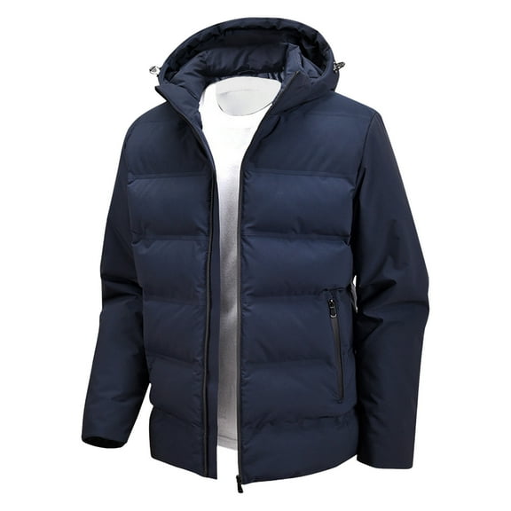 IWRICH Men's Padded Jacket Windproof Hooded down Jacket Full Zipper Outerwear Puffer Coat Casual Warm Winter Hoodies Dark Blue M