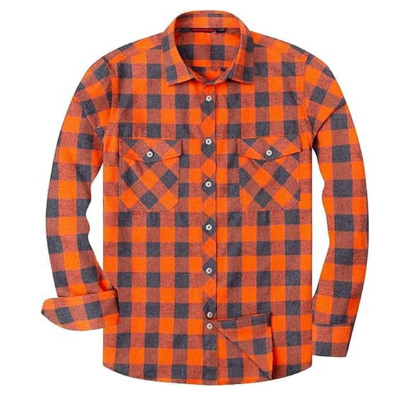 IWRICH Men's Plaid Button down Shirts Regular Fit Long Sleeve Tops Long Sleeve Casual Tees Orange XXXL