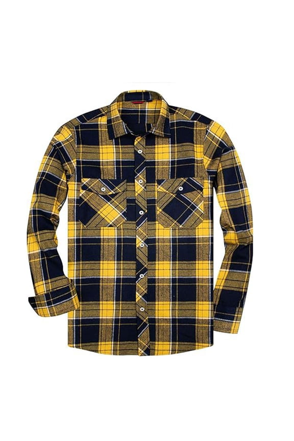 Men's Plaid Button down Shirts Regular Fit Long Sleeve Tops Long Sleeve Casual Tees Yellow XL