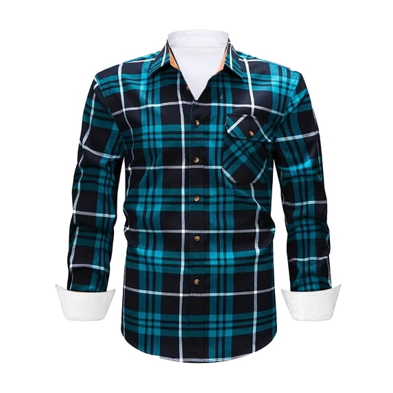 IWRICH Men's Plaid Shirts Long Sleeve Button down Shirts Casual Fall Shirt Jacket 04-Black XXXL
