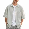 thumbnail image 1 of IWRICH Men's Plain Textured Summer Shirt Jacket Casual Button down Short Sleeve Beach Shirts Green L, 1 of 5