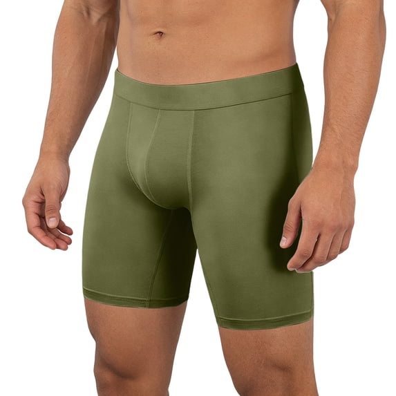 IWRICH Men's Plus Size Plain Biker Boxer Briefs Stretch Cotton Long Leg Underwear Army Green XXXXXL