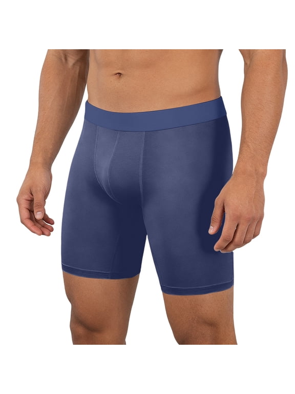Men's Plus Size Plain Biker Boxer Briefs Stretch Cotton Long Leg Underwear Dark Blue M