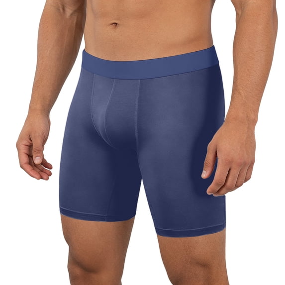 IWRICH Men's Plus Size Plain Biker Boxer Briefs Stretch Cotton Long Leg Underwear Dark Blue XXXXXL