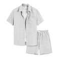 thumbnail image 1 of IWRICH Men's Plus Size Short Sets Outfits Summer Casual Button down Shirt and Shorts Set 2 Piece Vacation Beach Outfits Light Gray XXL, 1 of 3