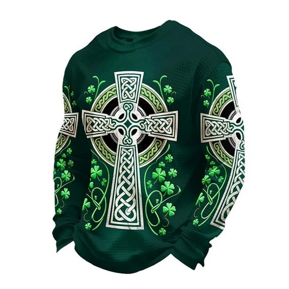 IWRICH Men's Plus Size St. Patrick's Day Irish Celtic Cross Printed T Shirt Shamrock Casual Tees Crew Neck Muscle Tops 02-Army Green XXXL