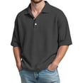 thumbnail image 1 of IWRICH Men's Polo Shirts Short Sleeve Polo Shirts Loose Fit Casual Collared Shirt Textured Knit Workout Tops Black L, 1 of 4