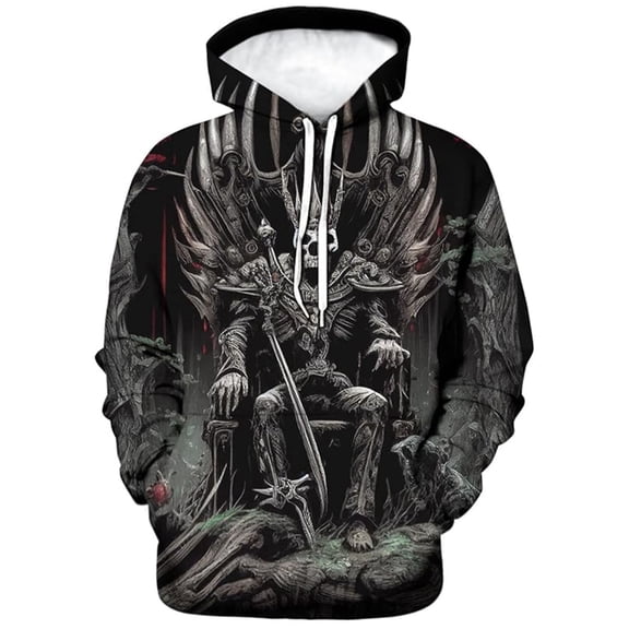 IWRICH Men's Psychedelic Floral Hoodies Kingdom Hooded Sweatshirt Casual Long Sleeve Pullover Tops with Pockets Black XL