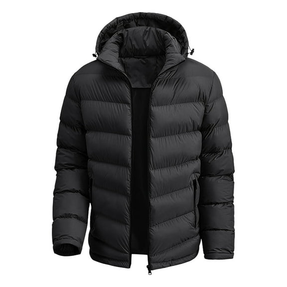 IWRICH Men's Puffer Jacket with Detachable Hood Lightweight Water Resistant Insulated Winter Puffy Coat Black M