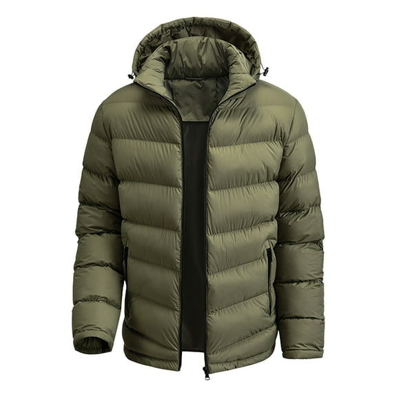 IWRICH Men's Puffer Jacket with Detachable Hood Lightweight Water Resistant Insulated Winter Puffy Coat Khaki M