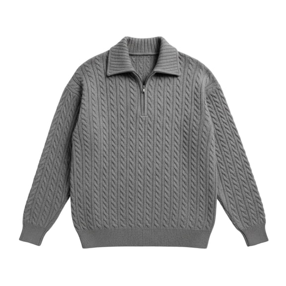 IWRICH Men's Quarter Zip Corduroy Sweatshirts Knitted Pullover Tops Textured Solid Colors Tee L