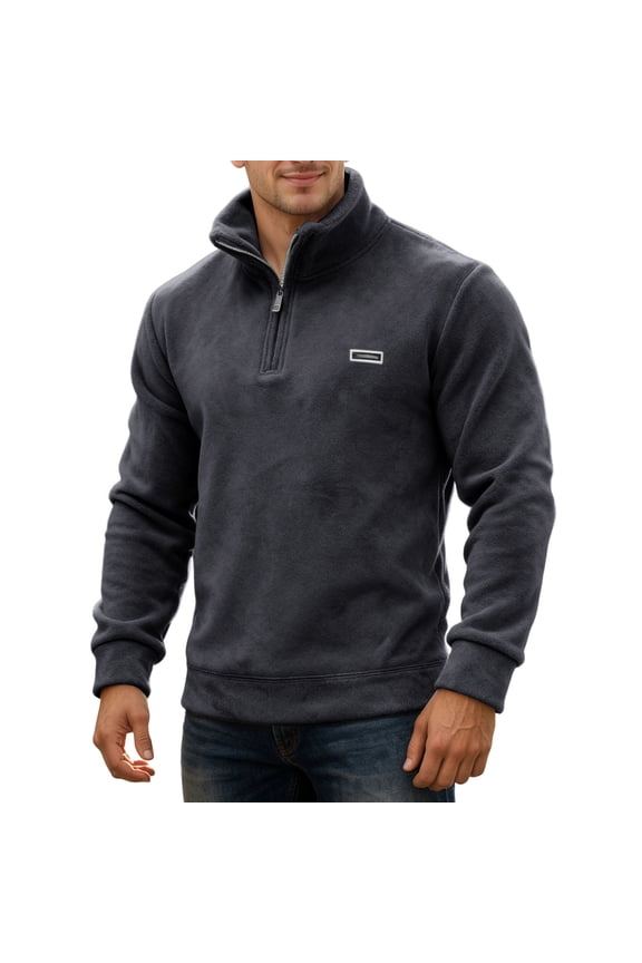 Men's Quarter Zip Pullover Long Sleeve Sweatshirt Warm Winter Sweater Casual Golf Shirts Grey M