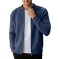 thumbnail image 1 of IWRICH Men's Ribbed Stand Collar Knit Jacket Full Zip Textured Cardigan for Casual Office Wear Navy M, 1 of 4