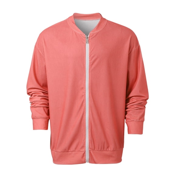 IWRICH Men's Ribbed Stand Collar Knit Jacket Full Zip Textured Cardigan for Casual Office Wear Watermelon Red XXL