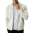 thumbnail image 1 of IWRICH Men's Ribbed Stand Collar Knit Jacket Full Zip Textured Cardigan for Casual Office Wear White XL, 1 of 4