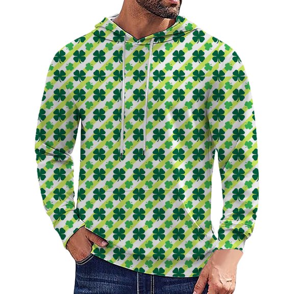 IWRICH Men's Shamrock Printed Hoodies St. Patrick's Hooded Sweatshirts Casual Fall Tees with Pocket 03-Light Green S