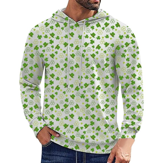 IWRICH Men's Shamrock Printed Hoodies St. Patrick's Hooded Sweatshirts Casual Fall Tees with Pocket 06-Sky Blue XL