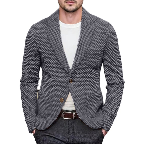 IWRICH Men's Shawl Collar Cardigan Sweater Button down Knitwear with Pockets Grey M