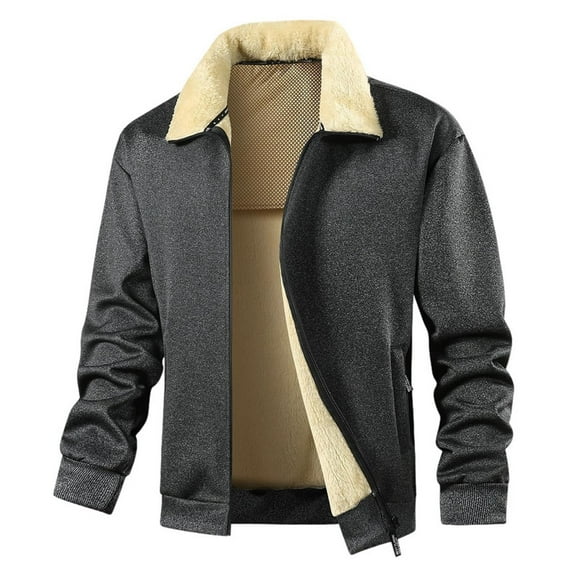 IWRICH Men's Sherpa Lined Jacket Thick Warm Fuzzy Windproof Plush Collar Winter Coats Retro Solid Trucker Coat Outwear Dark Gray XS