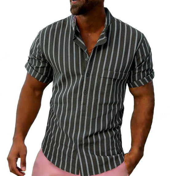 IWRICH Men's Short Sleeve Casual Button down Shirts Summer Untucked Dress Shirts with Pocket Grey XXXL