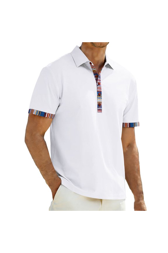 Men's Short Sleeve Casual Polo Shirt Classic Basic Summer Tennis Shirts Button up Collared Casual Stylish Tees White XL