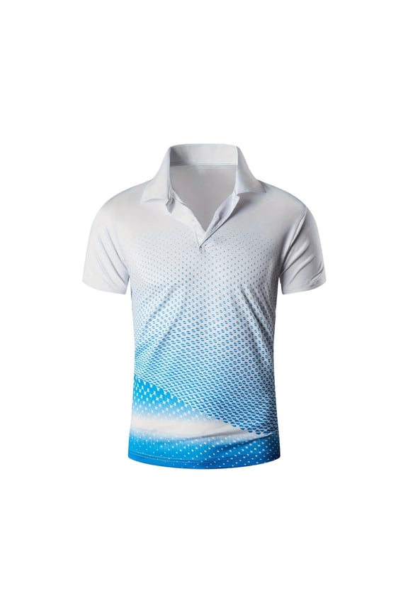 Men's Short Sleeve Fit Sport Polo Shirts Printed Collared Casual T-Shirt Athletic Tennis T-Shirt White2 XL
