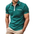 thumbnail image 1 of IWRICH Men's Short Sleeve Polo Shirts Quarter-Zip Casual Slim Fittops Lapel Neck Basic V Neck Tees Dark Green XXL, 1 of 7