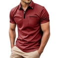 thumbnail image 1 of IWRICH Men's Short Sleeve Polo Shirts Quarter-Zip Casual Slim Fittops Lapel Neck Basic V Neck Tees Red XL, 1 of 7