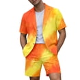 thumbnail image 1 of IWRICH Men's Short Sleeve Suit Sets Tie-Dye Formal Blazer Jacket and Shorts Wedding Party Business Casual Attire 07-Orange L, 1 of 4
