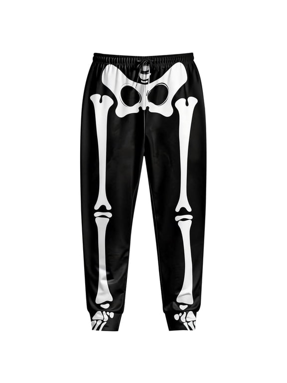 Men's Skeleton Printed Pants Athletic Jogger Pants Lightweight Casual Sweatpants with Pocket for Running Workout Black XL