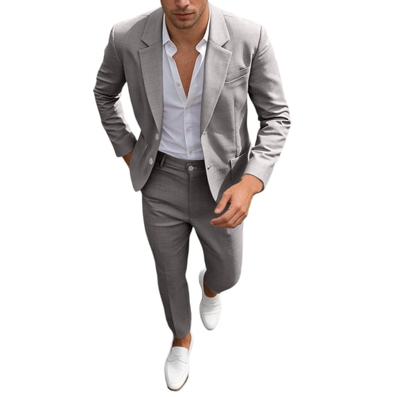 IWRICH Men's Slim Fit Lightweight Casual Blazer Jacket Pants 2 Piece Set 2 Button Sport Coats Suit for Groom Groomsman Wedding Business Brown XL