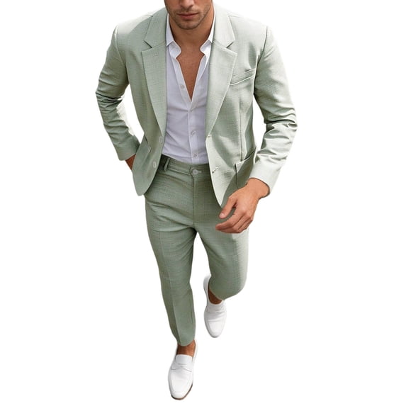 IWRICH Men's Slim Fit Lightweight Casual Blazer Jacket Pants 2 Piece Set 2 Button Sport Coats Suit for Groom Groomsman Wedding Business Green S