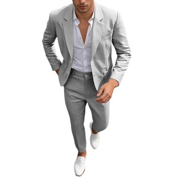 IWRICH Men's Slim Fit Lightweight Casual Blazer Jacket Pants 2 Piece Set 2 Button Sport Coats Suit for Groom Groomsman Wedding Business Grey XL