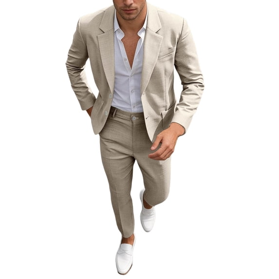 IWRICH Men's Slim Fit Lightweight Casual Blazer Jacket Pants 2 Piece Set 2 Button Sport Coats Suit for Groom Groomsman Wedding Business Khaki XL